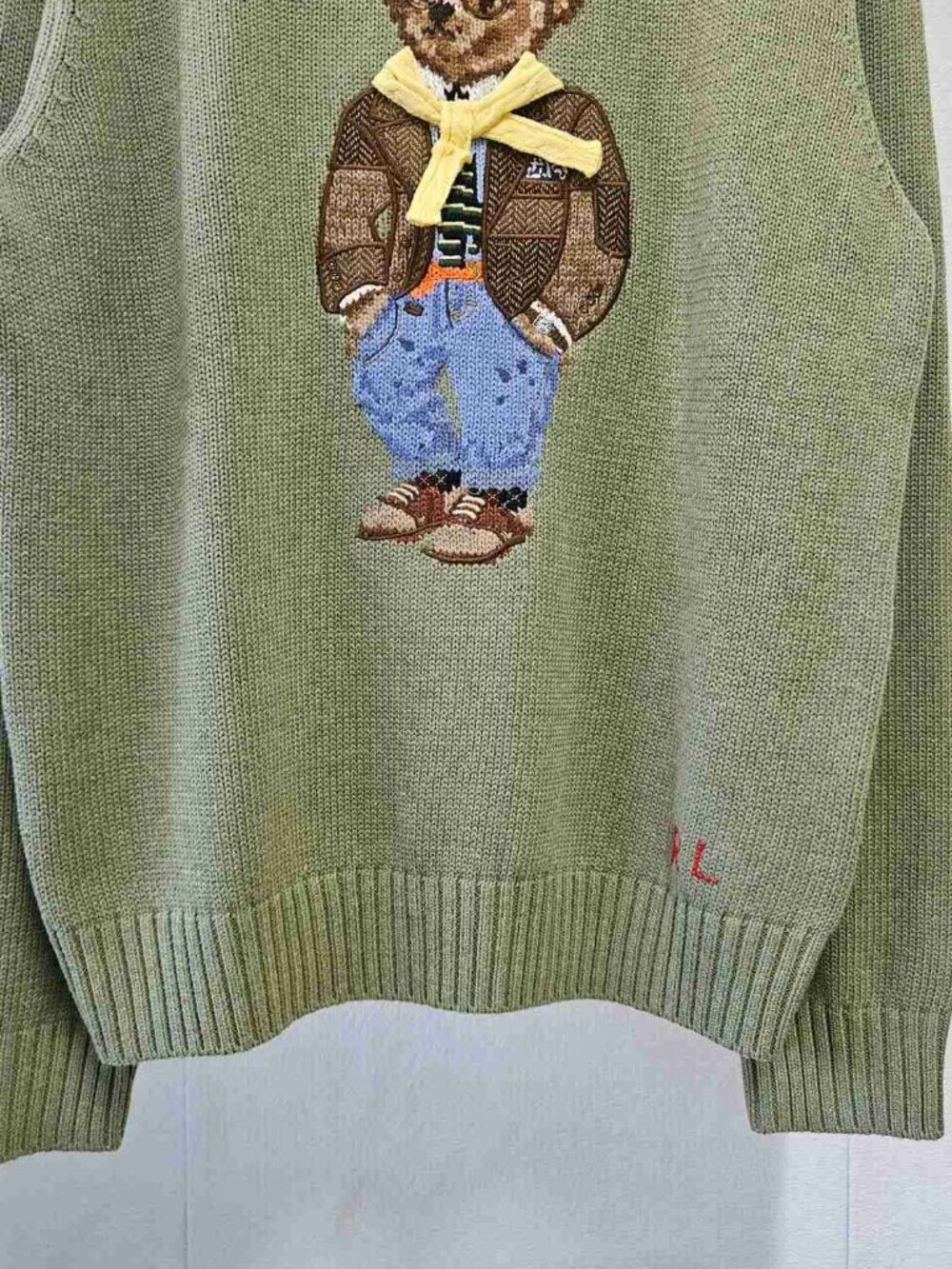 Polo Ralph Lauren Sage Green Preppy Polo Bear Crewneck Knit Sweater - Picture 4 of 4